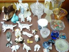 MARBLES, glass paperweights, cat and dog ornaments ETC