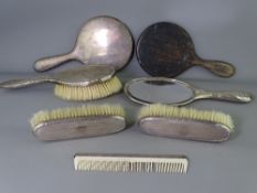 HALLMARKED SILVER DRESSING TABLE ITEMS etc including two hand mirrors, a selection of brushes and