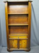 ITALIAN INLAID SHELF UNIT with lower drawer and cupboard doors, 179cms H, 92cms W, 26cms D