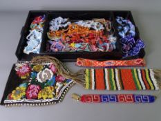 AMERICAN INDIAN TYPE BEADWORK JEWELLERY etc on an ebonized desk tray