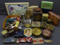 COMMEMORATIVE TINS, household items, EPNS ETC (a parcel)