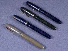 MABIE TODD - Four vintage 1940s Swan Mabie Todd self-filler fountain pens with gold trim and 14ct