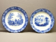 TWO DOULTON CHARGERS - one Continental fishing scene, 35cms D and one other, 37cms D