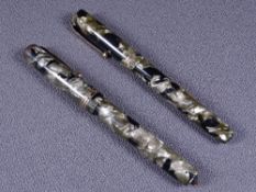 MABIE TODD - Two vintage (1930s-1940s) green/black marble Swan Mabie Todd fountain pens with gold