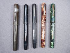 WATERMAN - Three vintage black Waterman's Ideal fountain pens - two 'Junior' with chrome trim and