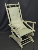 VINTAGE AMERICAN ROCKER, painted and re-upholstered