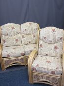 MODERN BAMBOO TWO PIECE CONSERVATORY SUITE to include a two seater settee, 97cms H, 123cms W, 54cm D