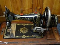 FRISTER & ROSSMANN HAND CRANK SEWING MACHINE, cased