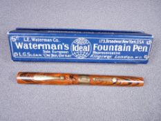 WATERMAN - Vintage 1920s red ripple Waterman's Ideal 55 fountain pen in hard rubber with gold filled