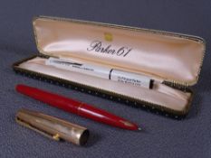PARKER - Vintage (1956-1969) rage red Parker 61 Custom fountain pen with rolled gold cap, 14ct