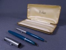 PARKER - Vintage 1950s teal blue Parker 51 Mk ll Aerometric fountain pen and ballpoint pen set