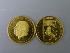 TWO EIGHTEEN CARAT GOLD WINSTON CHURCHILL COMMEMORATIVE COINS - 'This Was Their Finest Hour',