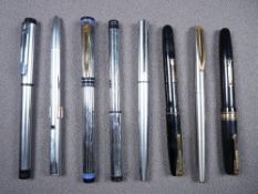 WATERMAN - Five metal Waterman pens - three modern fountain pens (1990s) -1) fluted chrome