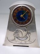 LIBERTY & CO PEWTER & ENAMEL CLOCK, designed by Archibald Knox, 12cms H, of tapering out form with