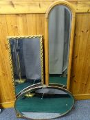 VINTAGE METAL FRAMED OVAL WALL MIRROR and two others