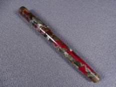 MABIE TODD - Vintage 1930s red, green-grey and bronze marble Swan Mabie Todd L205/62 leverless