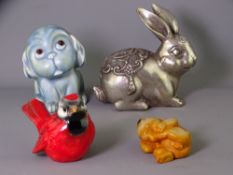 MIXED GROUP OF COLLECTABLE FIGURINES including a silver plated rabbit with Chinese character