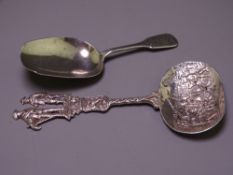 TWO RUSSIAN & CONTINENTAL SILVER CADDY SPOONS, 1.2 troy ozs, 38grms