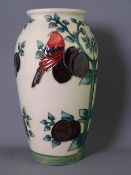 MOORCROFT 'PLUM TREE & BIRD' VASE, designed by Sally Tuffin, 18.5cms H, impressed and painted