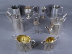 SILVER PLATE - four piece tea service, wine goblet, two tankards ETC