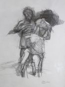 ELFYN JONES pencil drawing - 'Boxers', 38 x 27cms