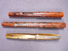 WATERMAN - Two vintage 1920s red ripple Waterman's Ideal fountain pens - 1) red ripple Waterman's