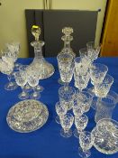 GLASSWARE - two decanters, one with silver 'Whiskey' label and quality drinking glassware ETC