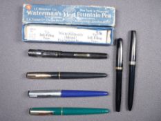 WATERMAN - Three modern 1990s Waterman Reflex fountain pens with hexagonal caps - one black and