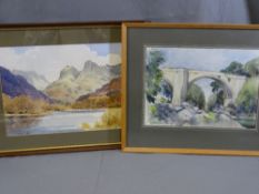E GRIEG HALL watercolour - Lake District mountainscape and lake, signed, 27 x 37cms and T WEARING
