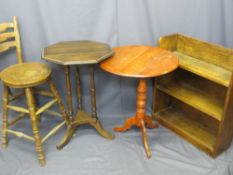VINTAGE OCCASIONAL FURNITURE, four items to include an open bookcase, tilt top tripod table,