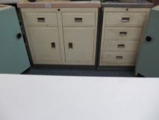 TWO VINTAGE PAUL METALCRAFT KITCHEN UNITS along with two others and a formica topped kitchen table