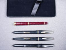 WATERMAN - Three vintage 1950s Waterman fountain pens - 1) 1953+ Black Waterman 3rd Generation