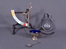 MODERN PEWTER POWDER CASK, set of balance scales (parts missing) ETC