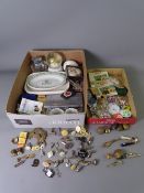 MIXED GROUP OF COLLECTABLES including an original 'The Beatles' button badge, an enamel example '