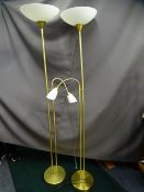 TWO STANDARD/READING LAMPS, modern burnished brass effect E/T