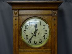 ARTS & CRAFTS STYLE OAK LONGCASE CLOCK, Gustav Becker eight day pendulum driven movement to a