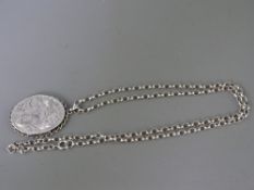 LARGE SILVER VICTORIAN STYLE LOCKET having rope twist edging and chain, 1985 hallmark
