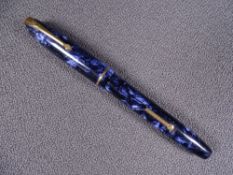 CONWAY STEWART - Vintage 1950s blue marble Conway Stewart No. 85 fountain pen with gold trim and