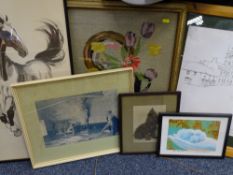 ICONIC PRINT - Oriental prancing horse, 70 x 40cms, a framed wool tapestry - still life, a large