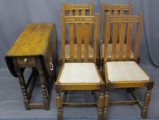 ANTIQUE OAK GATE LEG DINING TABLE, joined oak construction with single end drawer on bobbin turned