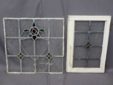 TWO STAINED GLASS LEADED WINDOW PANELS, one framed