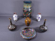 CLOISONNE - a pair of bud vases, a pair of floral decorated vases ETC