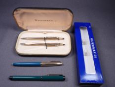 WATERMAN - Vintage 1950s teal and grey Waterman CF fountain pen with gold trim, a rolled gold