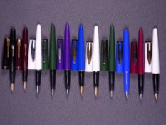 WATERMAN - Four modern 1990s Waterman Reflex fountain pens with hexagonal caps - blue, green, maroon