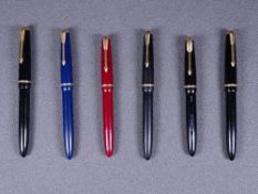 PARKER - Two vintage (1950s-60s) black Parker fountain pens, one Parker Slimfold with gold trim with