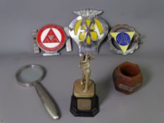 MOTORING BADGES & OTHER COLLECTABLES including a French Automobile Club badge, a white metal golf