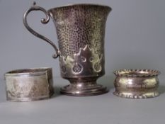 SILVER PEDESTAL CUP, Birmingham 1907 by Walker & Hall, 10cms H overall, with beaten and leaf