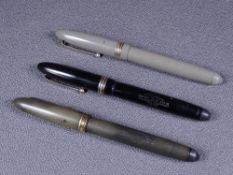 MABIE TODD - Three vintage 1930s Swan Mabie Todd leverless fountain pens with gold trim and 14ct