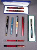 WATERMAN - Modern 1990s red marbled lacquer Waterman Laureat Mk II fountain pen and roller ball