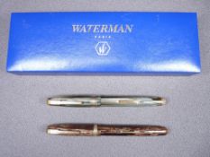 WATERMAN - Vintage (late 1940s-50s) grey pearl Striated Waterman 'W5' fountain pen with gold trim